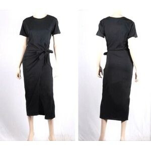 POLO By Ralph Lauren , Elegant Black Tie-Front Midi Dress 💯 COTTON